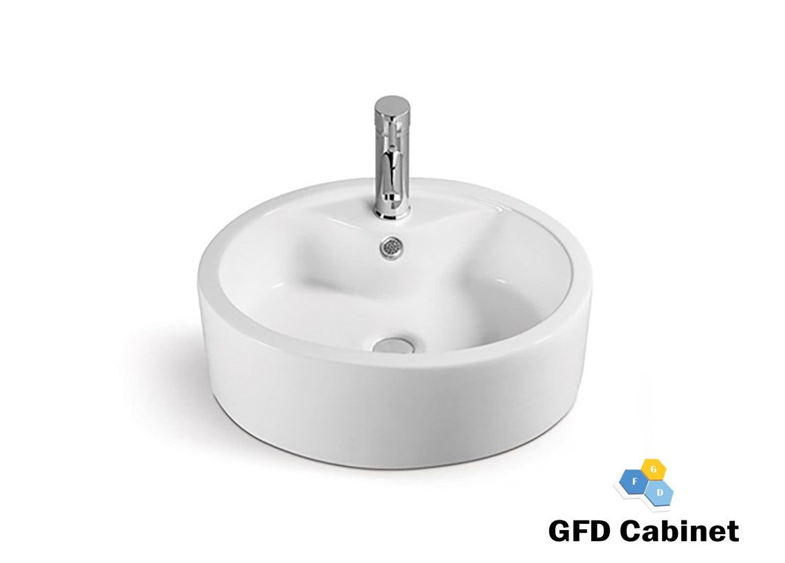 D616 18 Gauge (18G) White Artistic Ceramic Round Basin