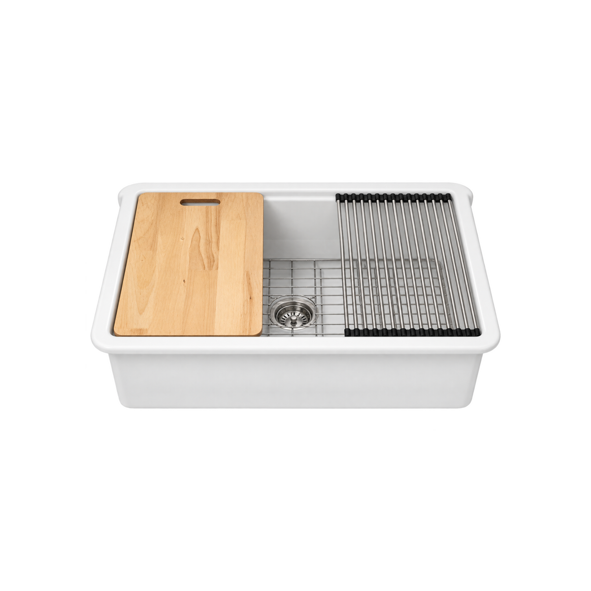 WFC3020S Fireclay Workstation Single bowl sink with accessories