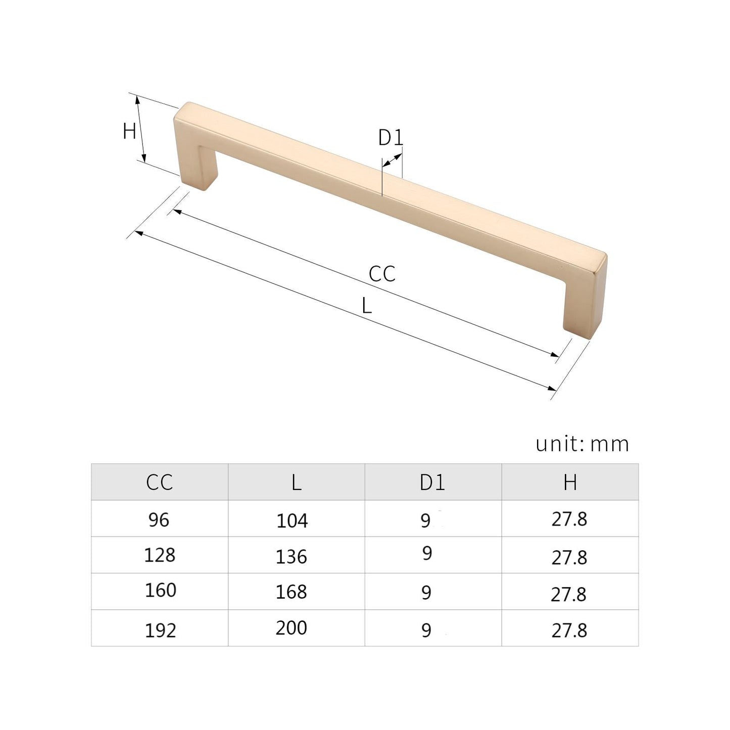 H-21162-76 3 in. (H-6003) (76 mm) Center-to-Center Cabinet Modern Square Bar Pull Handle