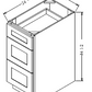 Products 3DB12 Shaker 3-Drawer Base Cabinet 12"Wx34-1/2"Hx24"D