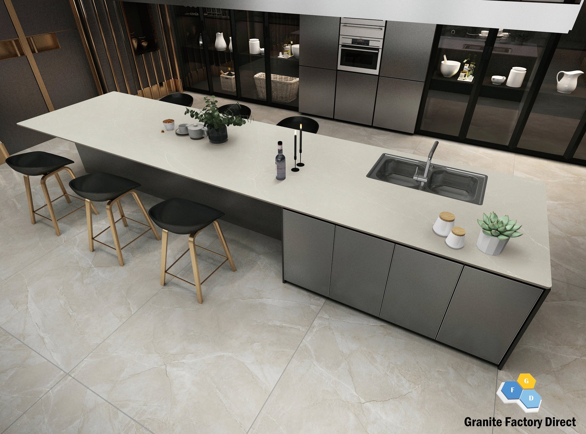 Coastal Grey Quartz GFD197 Countertop Prefab for sale
