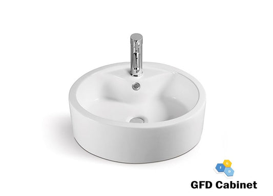D616 18 Gauge (18G) White Artistic Ceramic Round Basin