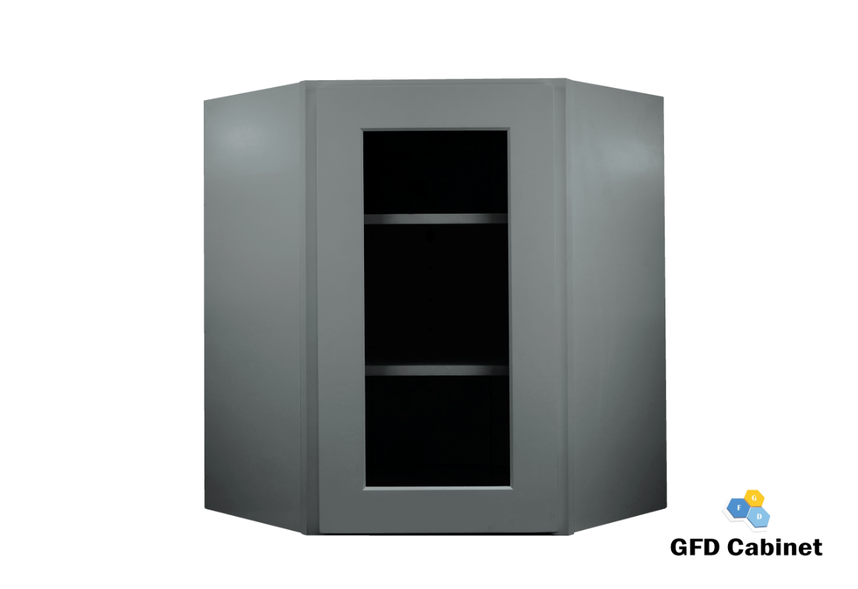 WDC2442GD Shaker Style Wall Diagonal Corner Cabinet With Glass Door 24"Wx42"Hx12"D