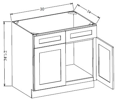 SB30 Shaker Style Sink Base Cabinet 30"Wx34-1/2"Hx24"D