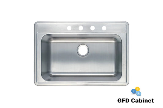SM560-820-Single 9" 18 Gauge (18G) Deep/20 Gauge 4 holes Drop-In Single Bowl Stainless Steel Sink