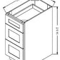 VDB1221 Shaker Style Cabinet Vanity 3-Drawer Base 12"Wx34-1/2"Hx21"D
