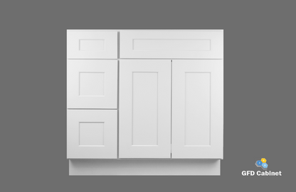 VDB3021L Shaker Style Cabinet Vanity Sink 3-Drawers Left Side Drawer 30"Wx34-1/2"Hx21"D