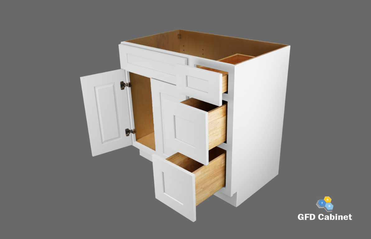 VDB3021R Shaker Style Cabinet Vanity Sink 3-Drawers Right Side Drawer 30"Wx34-1/2"Hx21"D