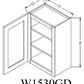W1530GD Shaker Style Wall Cabinet With Glass Door 15"Wx30"Hx12"D