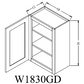 W1830GD Shaker Style Wall Cabinet With Glass Door 18"Wx30"Hx12"D