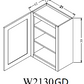 W2130GD Shaker Style Wall Cabinet With Glass Door 21"Wx30"Hx12"D