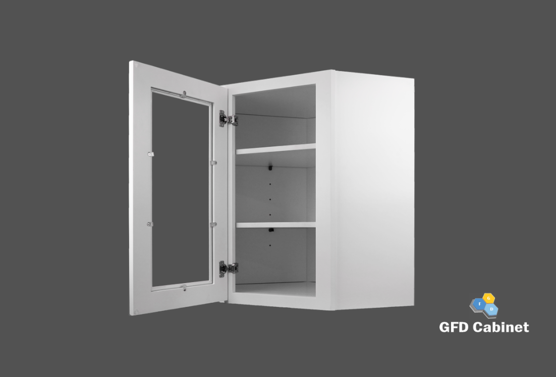 WDC2442GD Shaker Style Wall Diagonal Corner Cabinet With Glass Door 24"Wx42"Hx12"D