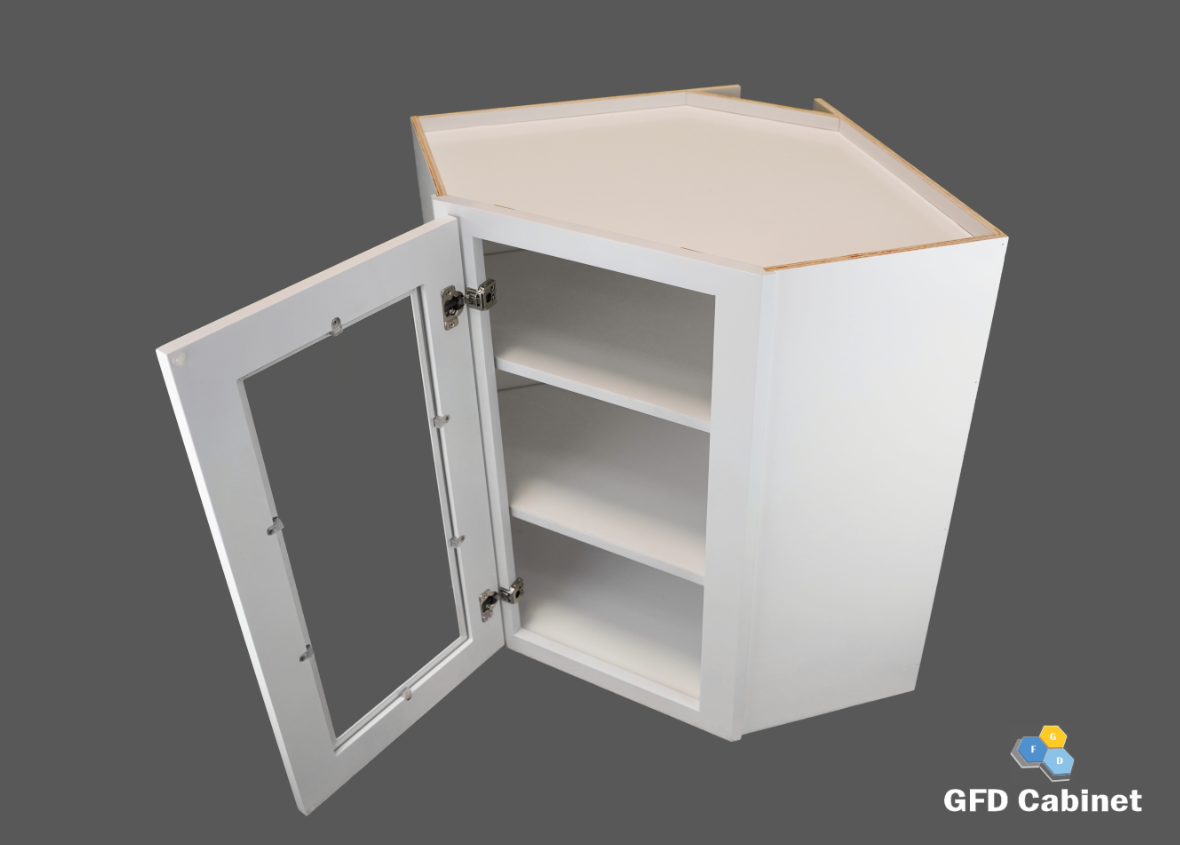 WDC2442GD Shaker Style Wall Diagonal Corner Cabinet With Glass Door 24"Wx42"Hx12"D