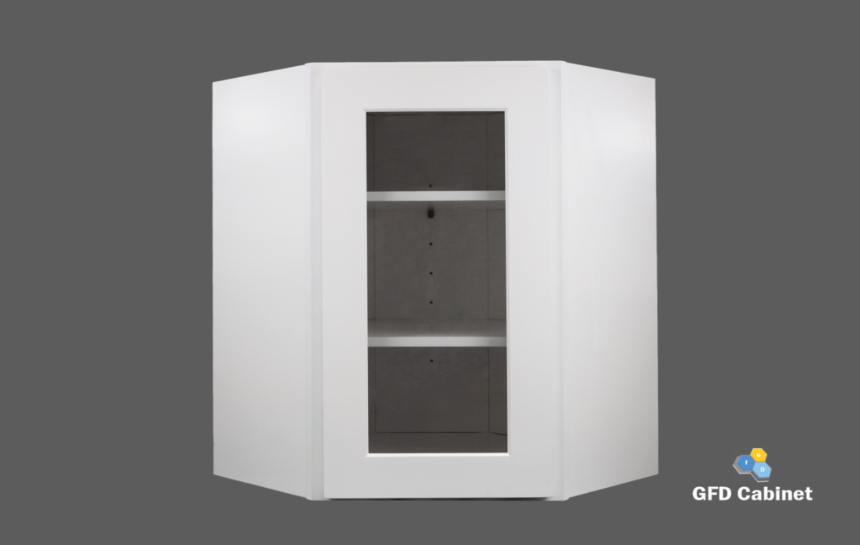 WDC2436GD Shaker Style Wall Diagonal Corner Cabinet With Glass Door 24"Wx36"Hx12"D