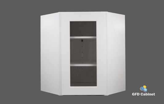 WDC2442GD Shaker Style Wall Diagonal Corner Cabinet With Glass Door 24"Wx42"Hx12"D