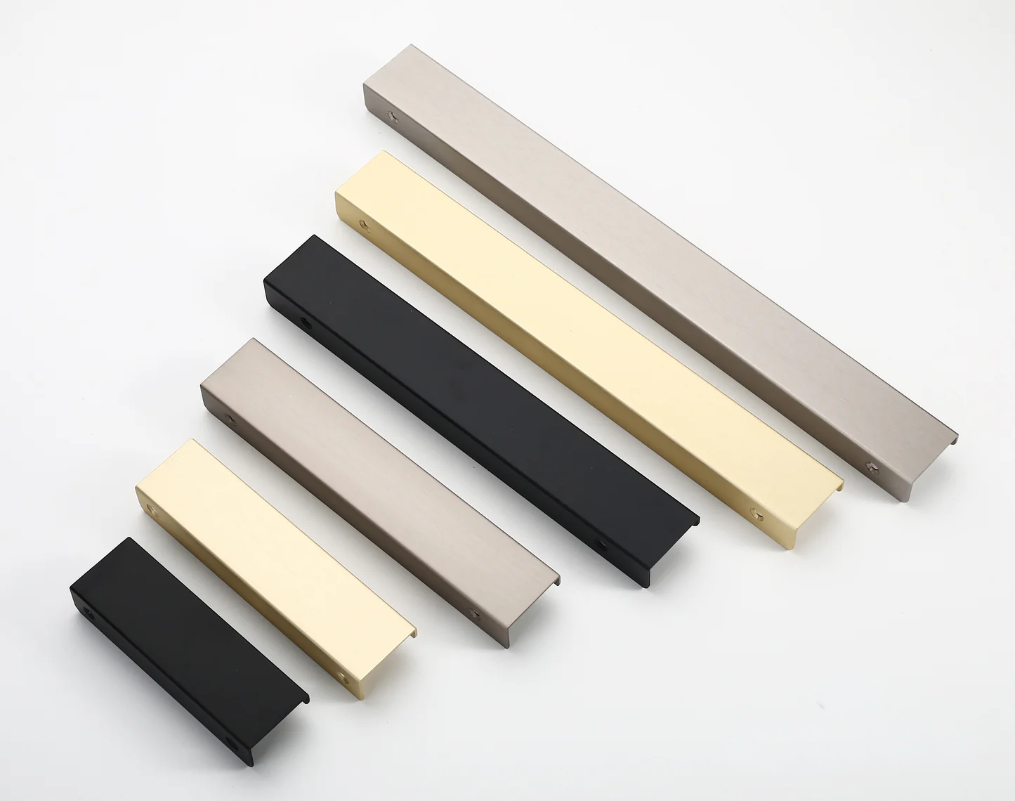 Round pull european frameless style handles in silver, black, and gold colors
